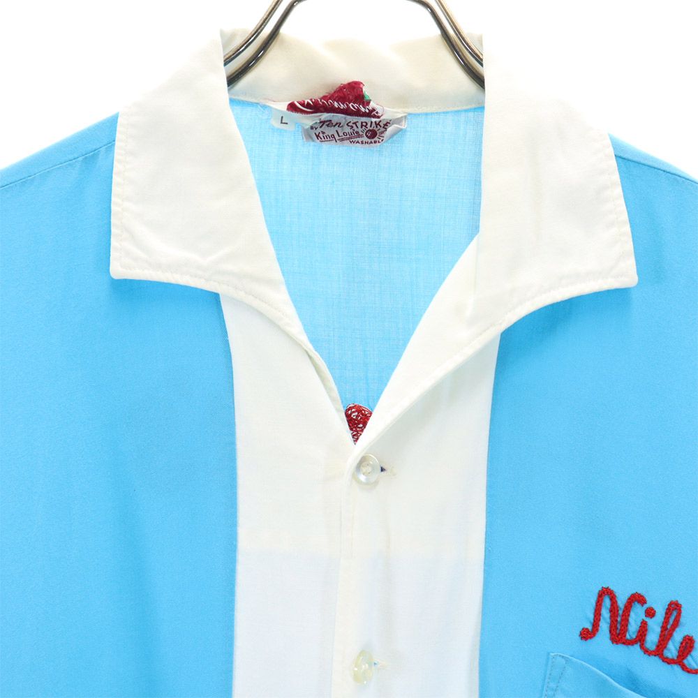 キングルイ 70s USA製 ヴィンテージ ボーリングシャツ 半袖 オープンカラー シャツ L ブルー系 KING LOUIE メンズ