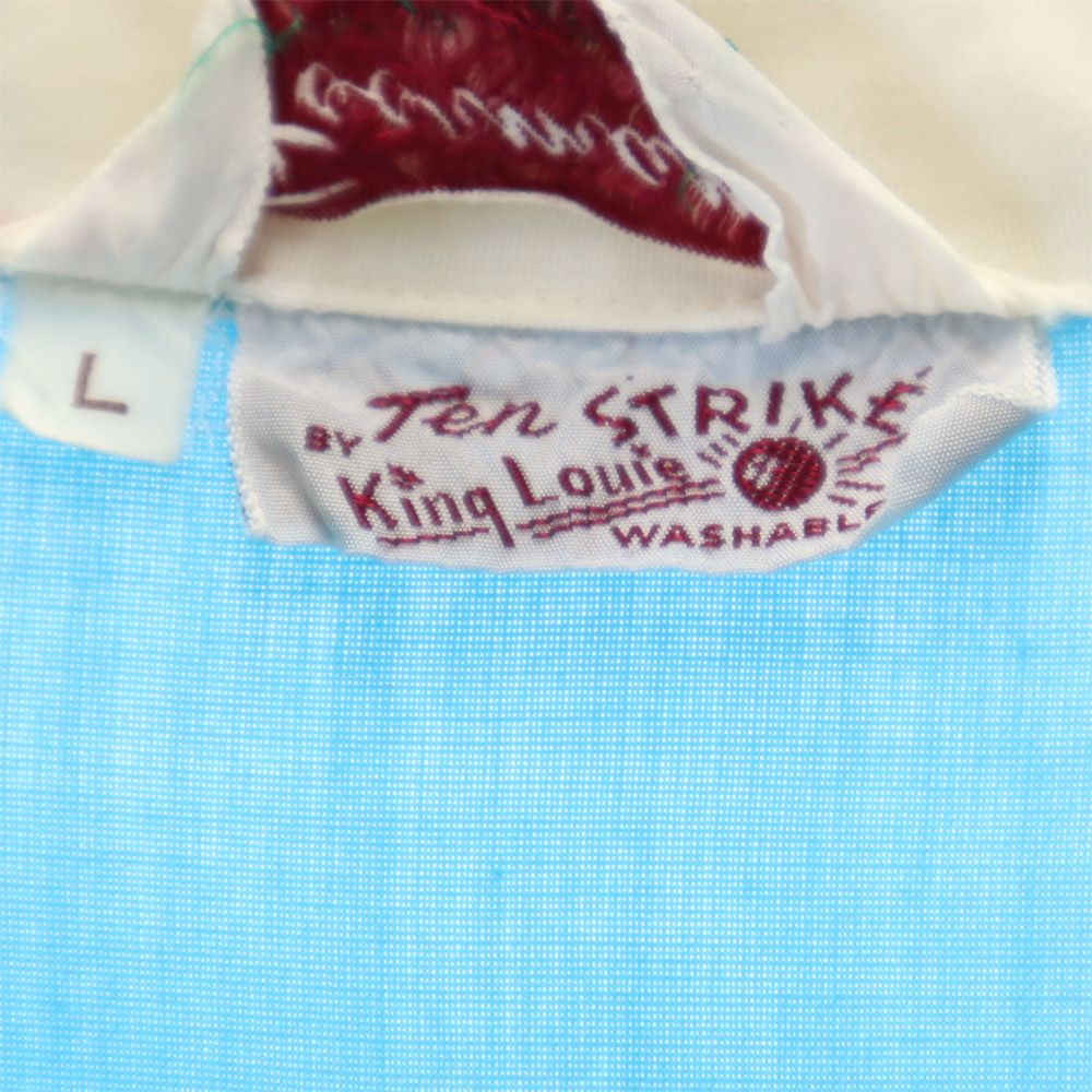 キングルイ 70s USA製 ヴィンテージ ボーリングシャツ 半袖 オープンカラー シャツ L ブルー系 KING LOUIE メンズ
