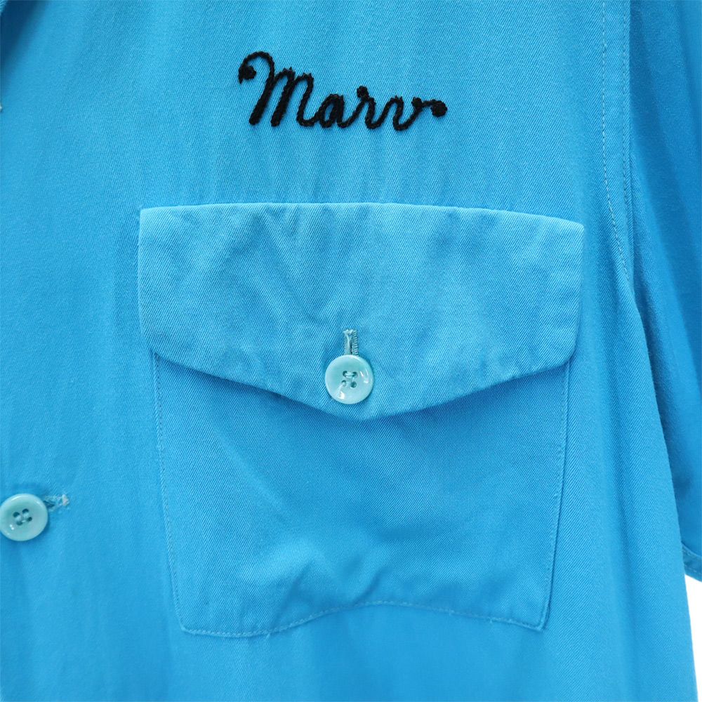 ナットナスト 60s 70s ヴィンテージ ボーリングシャツ バックプリント 半袖 オープンカラーシャツ ブルー NAT NAST 刺繍 メンズ