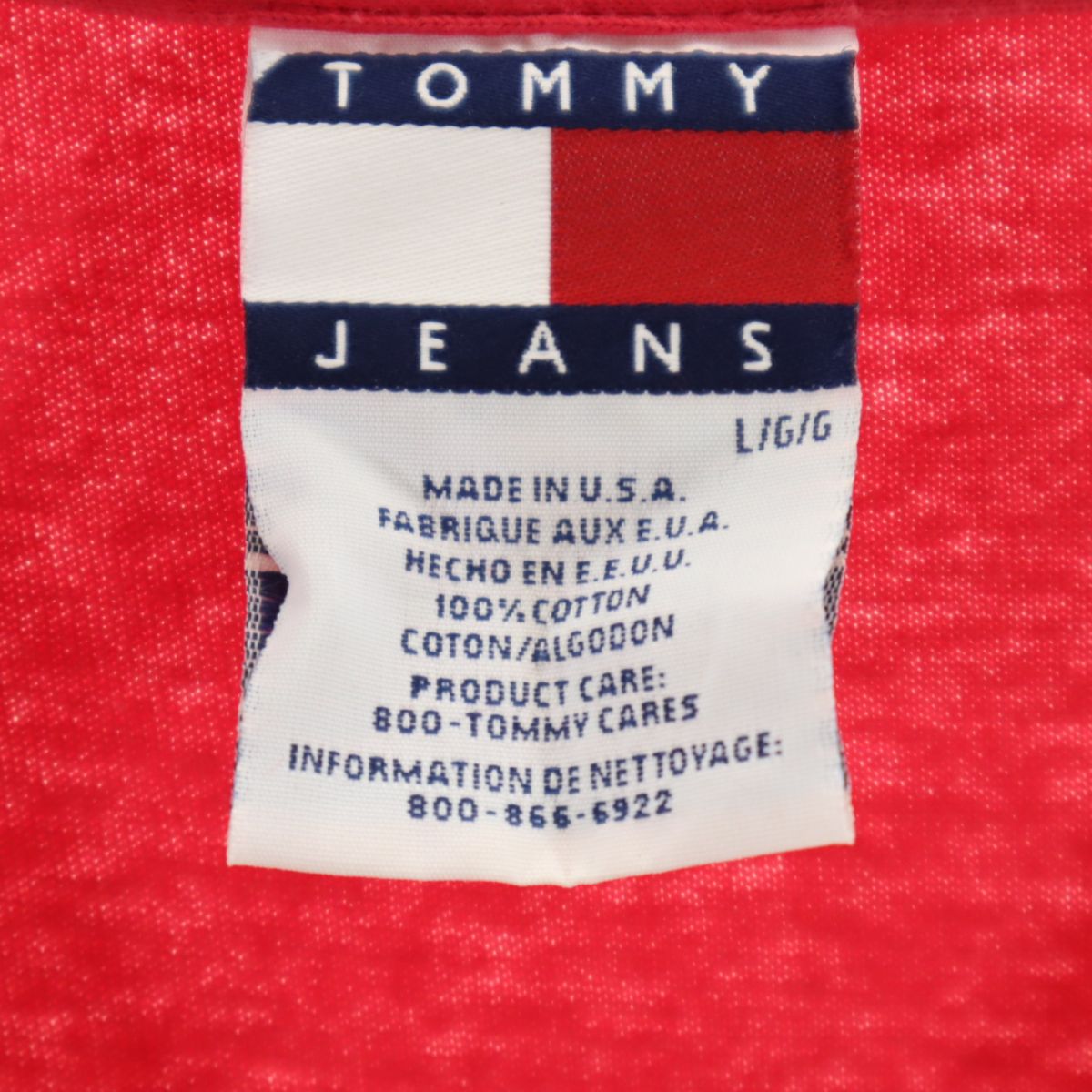 TOMMY JEANS トミージーンズ USA製 半袖 Tシャツ L 赤 メンズ