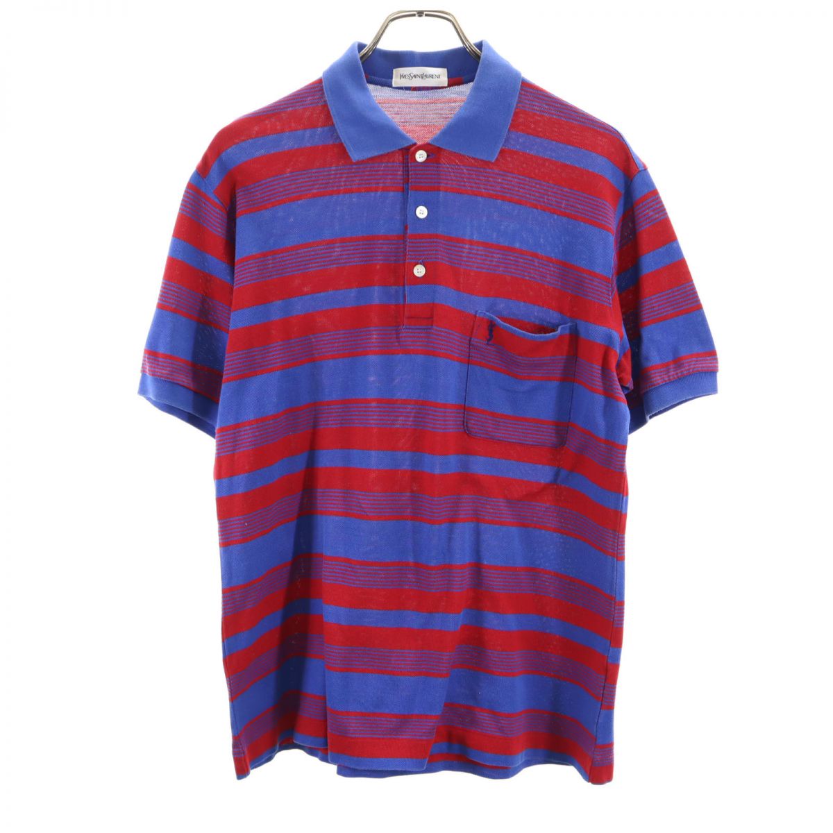YVES SAINT LAURENT イヴサンローラン 日本製 ボーダー柄 半袖 ポロシャツ LA 赤×ネイビー 鹿の子地 メンズ