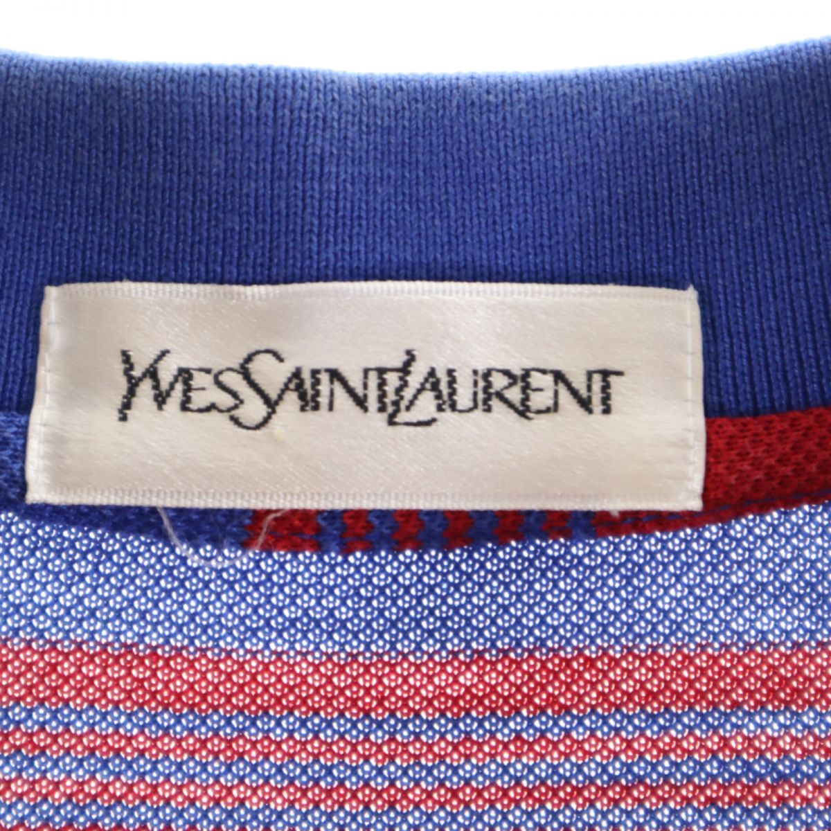 YVES SAINT LAURENT イヴサンローラン 日本製 ボーダー柄 半袖 ポロシャツ LA 赤×ネイビー 鹿の子地 メンズ