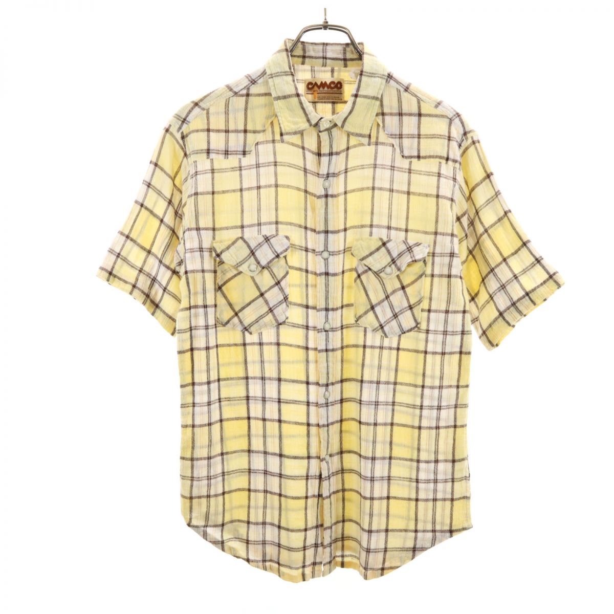 CAMCO カムコ 80s ヴィンテージ チェック柄 半袖 ウエスタンシャツ M イエロー系 メンズ