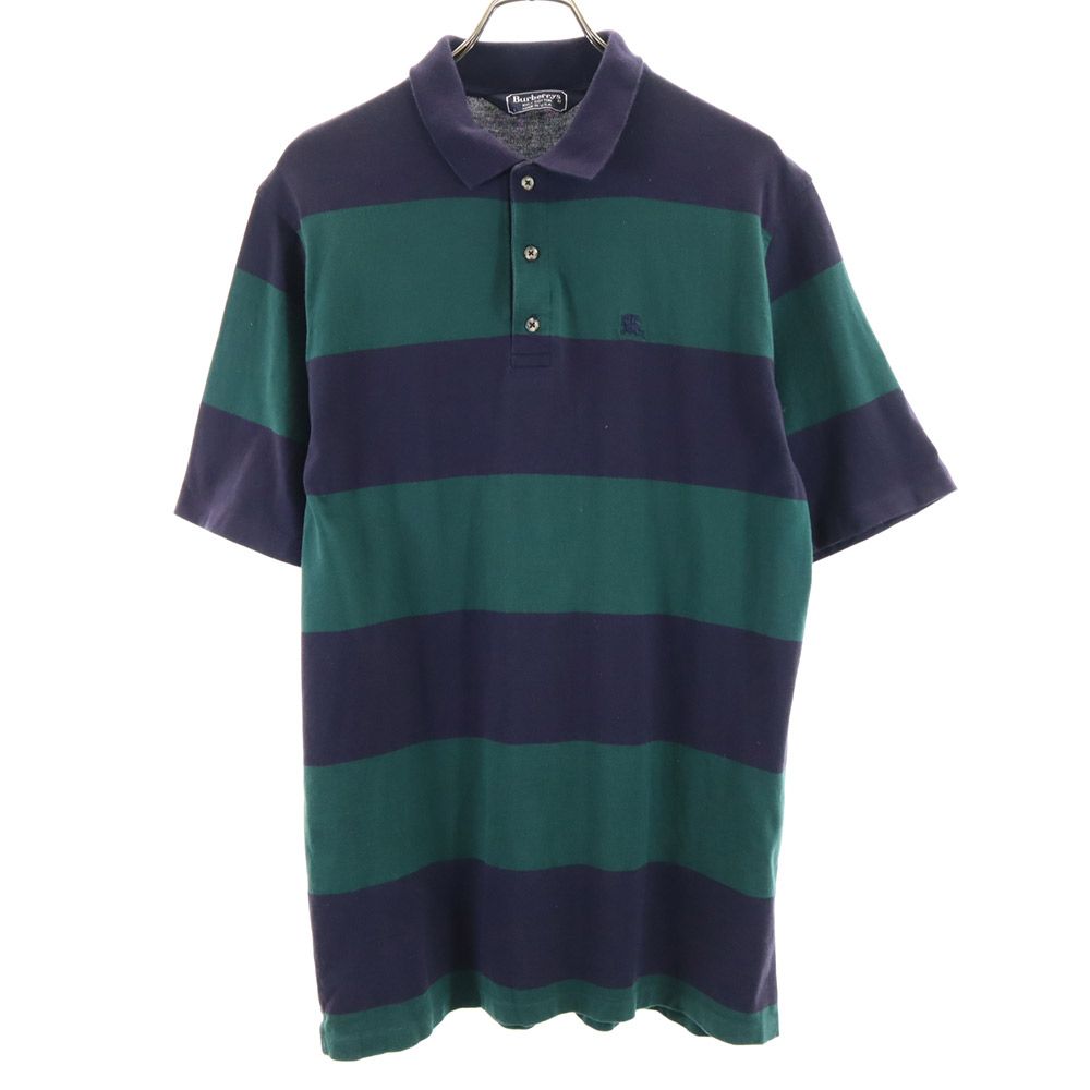 Burberrys バーバリーズ 90s USA製 オールド ボーダー柄 半袖 ポロシャツ L ネイビー×グリーン メンズ