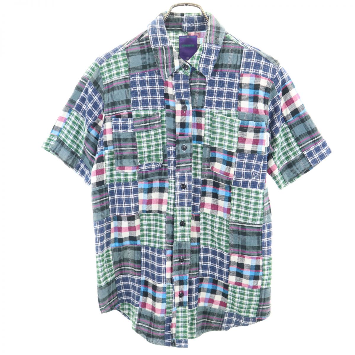 NEIGHBORHOOD ネイバーフッド 半袖 パッチワーク チェックシャツ S ブルー系 レディース