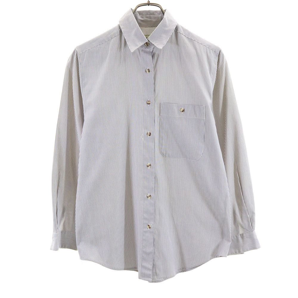 L.L.Bean エルエルビーン アウドドア ストライプ 長袖 シャツ 6 ネイビー×ホワイト レディース