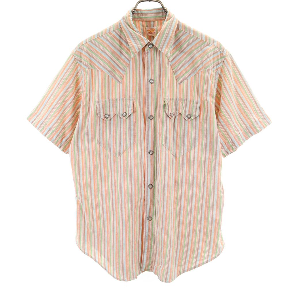 SUGAR CANE シュガーケーン 東洋エンタープライズ ストライプ柄 半袖 ウエスタンシャツ M オレンジ系 メンズ