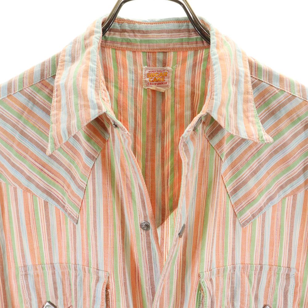 SUGAR CANE シュガーケーン 東洋エンタープライズ ストライプ柄 半袖 ウエスタンシャツ M オレンジ系 メンズ