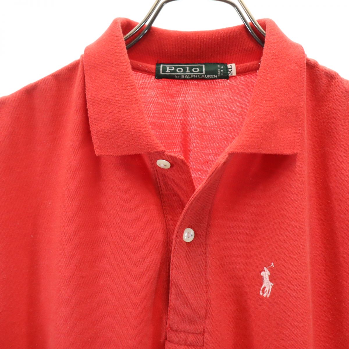 Polo by Ralph Lauren ポロバイラルフローレン 80s USA製 緑タグ ヴィンテージ 半袖 ハーフボタン ポロシャツ XL レッド メンズ