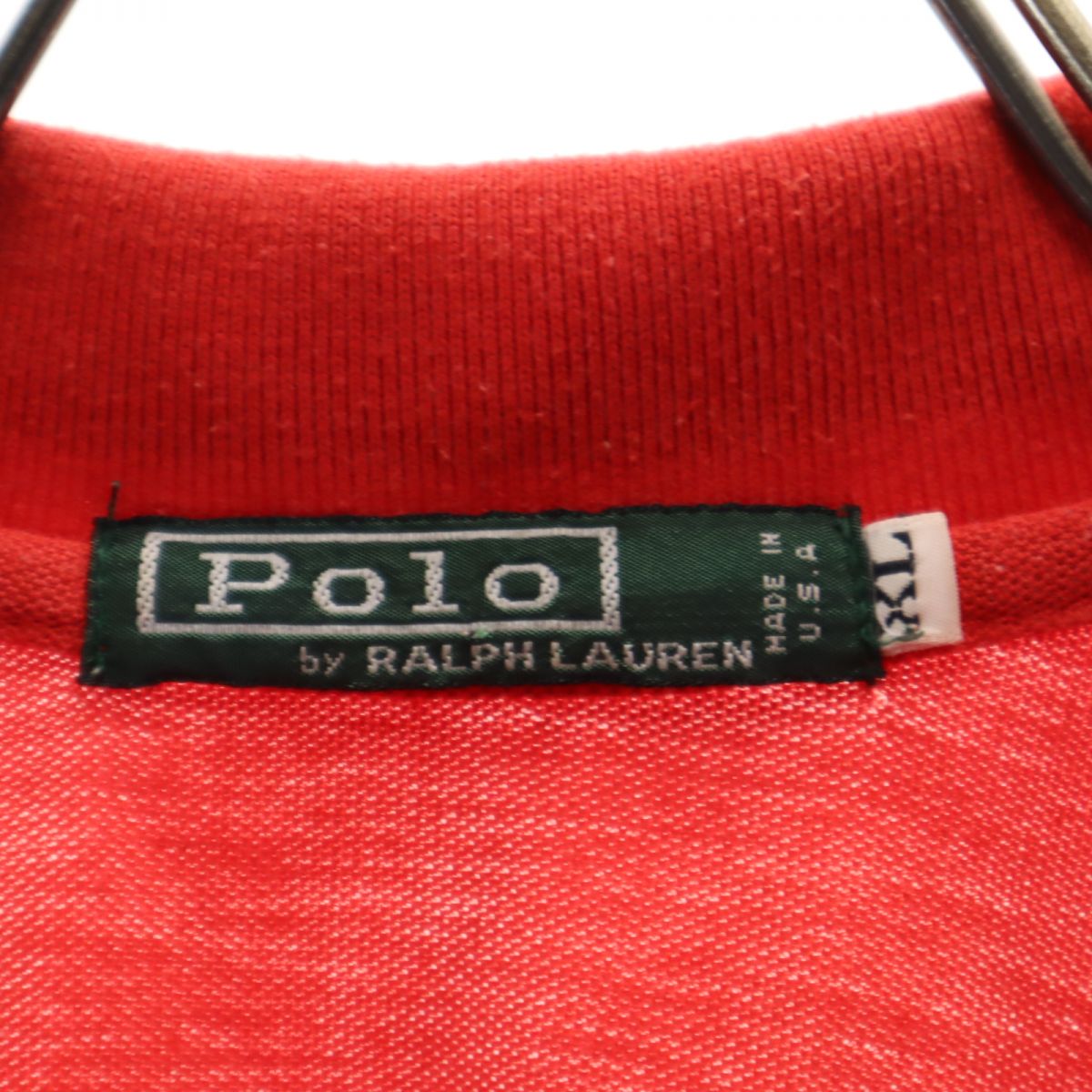 Polo by Ralph Lauren ポロバイラルフローレン 80s USA製 緑タグ ヴィンテージ 半袖 ハーフボタン ポロシャツ XL レッド メンズ