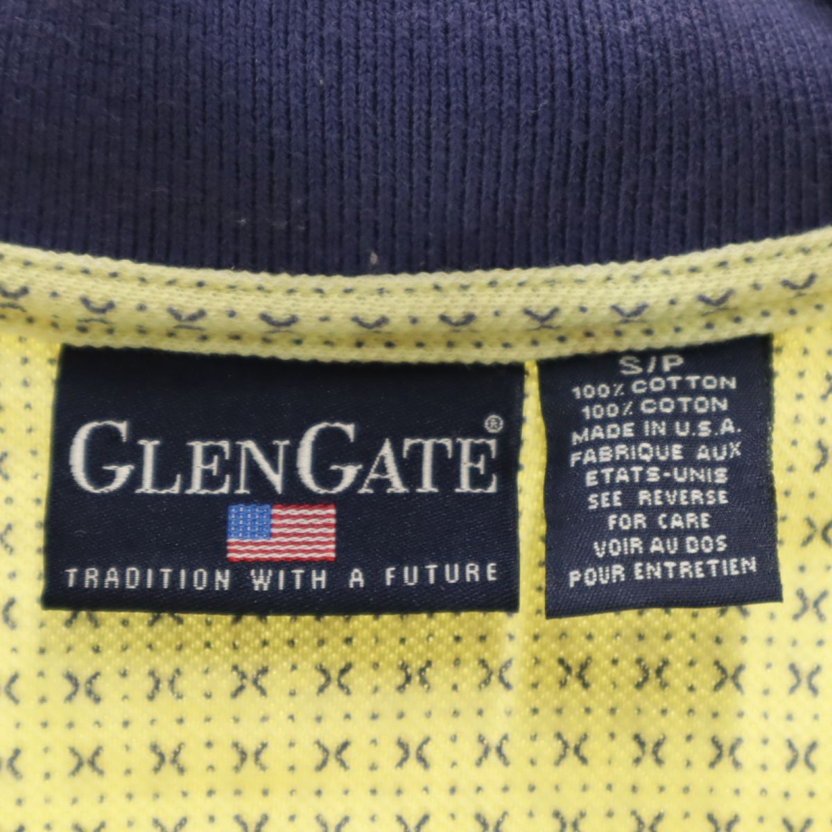 GLENGATE USA製 総柄 半袖 ハーフボタン ポロシャツ S イエロー メンズ