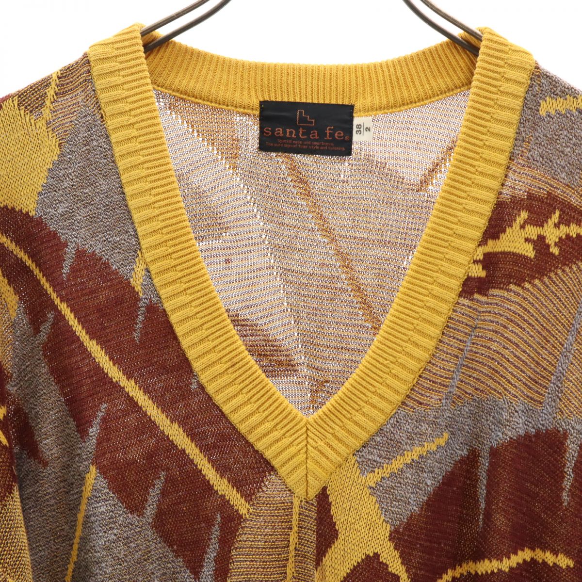 santa fe サンタフェ 総柄 長袖 Vネック セーター Feb-38 ブラウン系 ニット メンズ