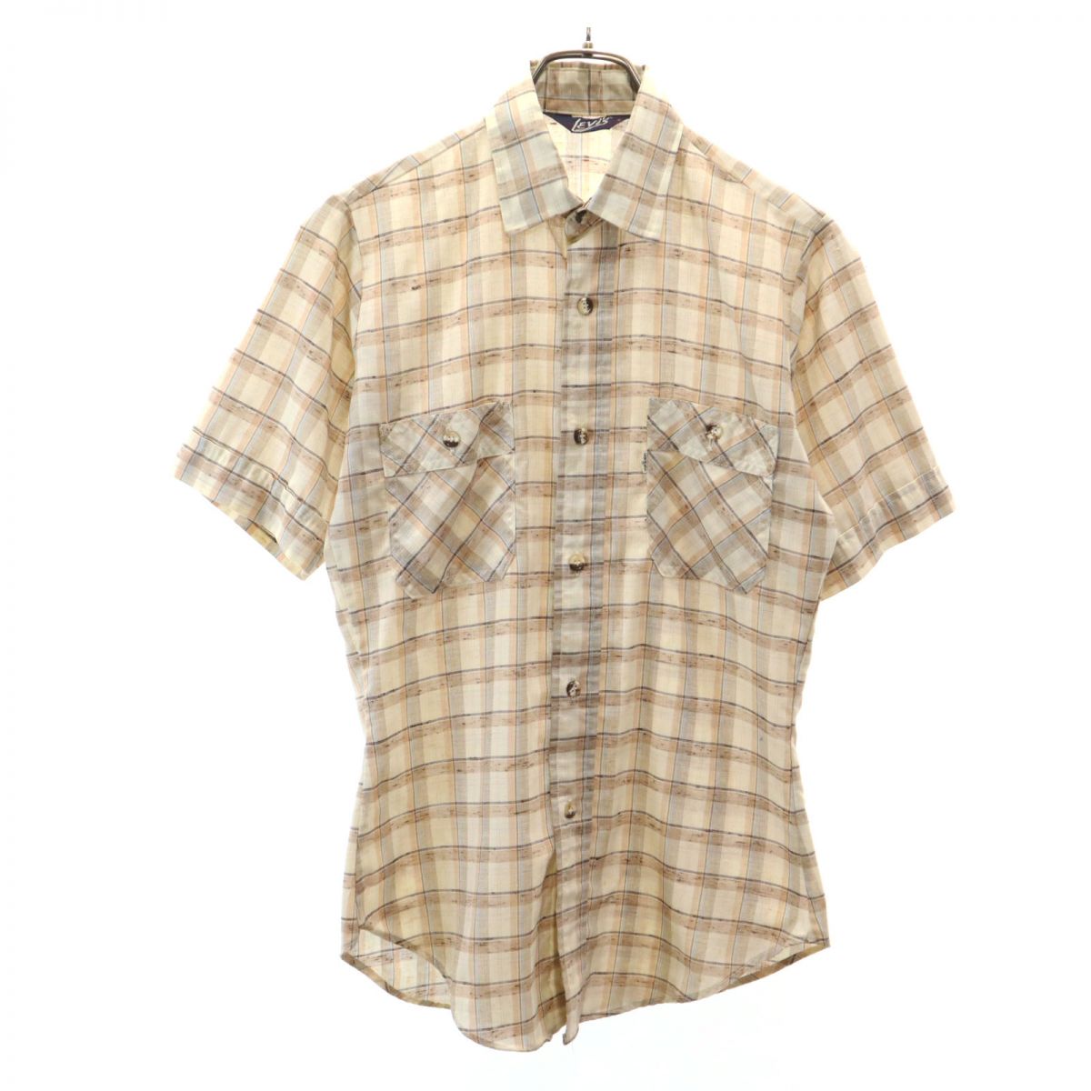 Levi's リーバイス 70s ヴィンテージ 半袖 チェックシャツ S ベージュ系 メンズ