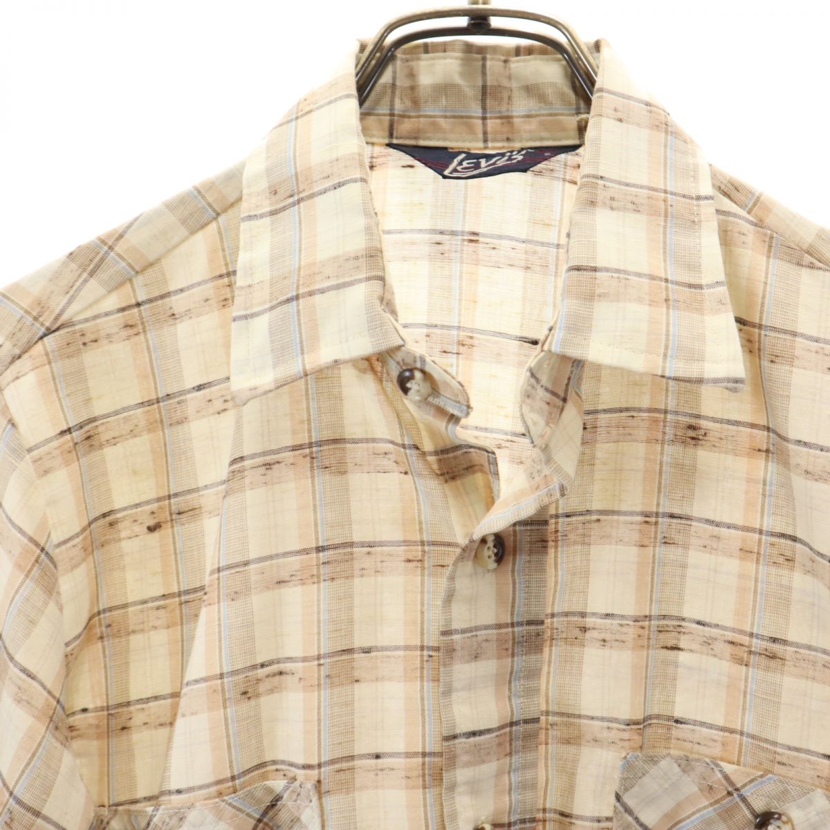 Levi's リーバイス 70s ヴィンテージ 半袖 チェックシャツ S ベージュ系 メンズ