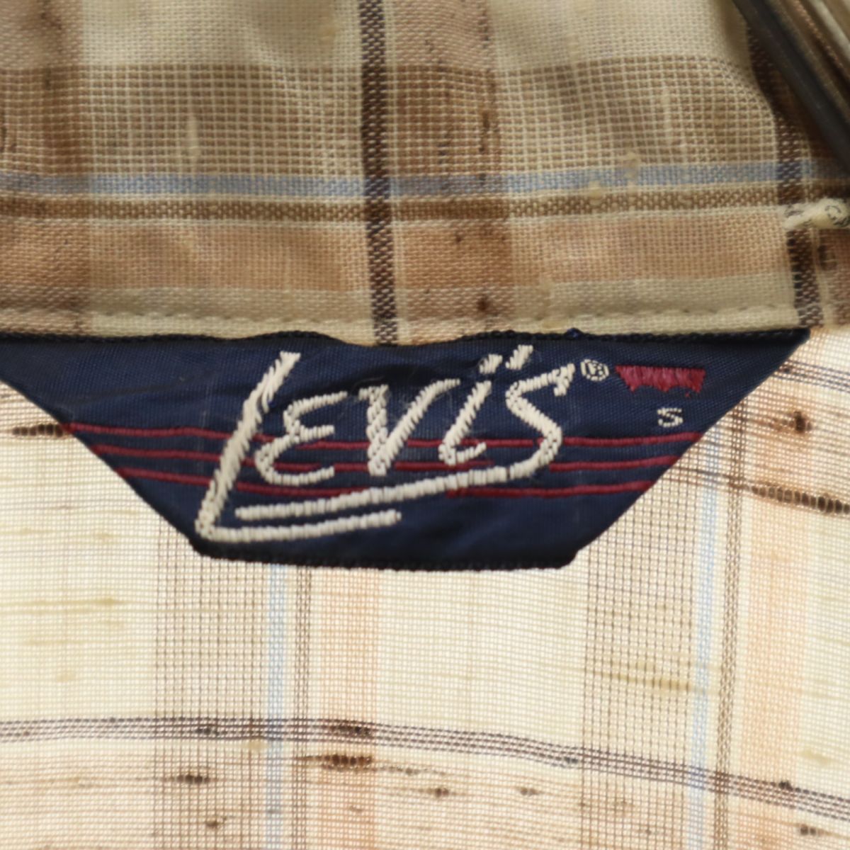 Levi's リーバイス 70s ヴィンテージ 半袖 チェックシャツ S ベージュ系 メンズ
