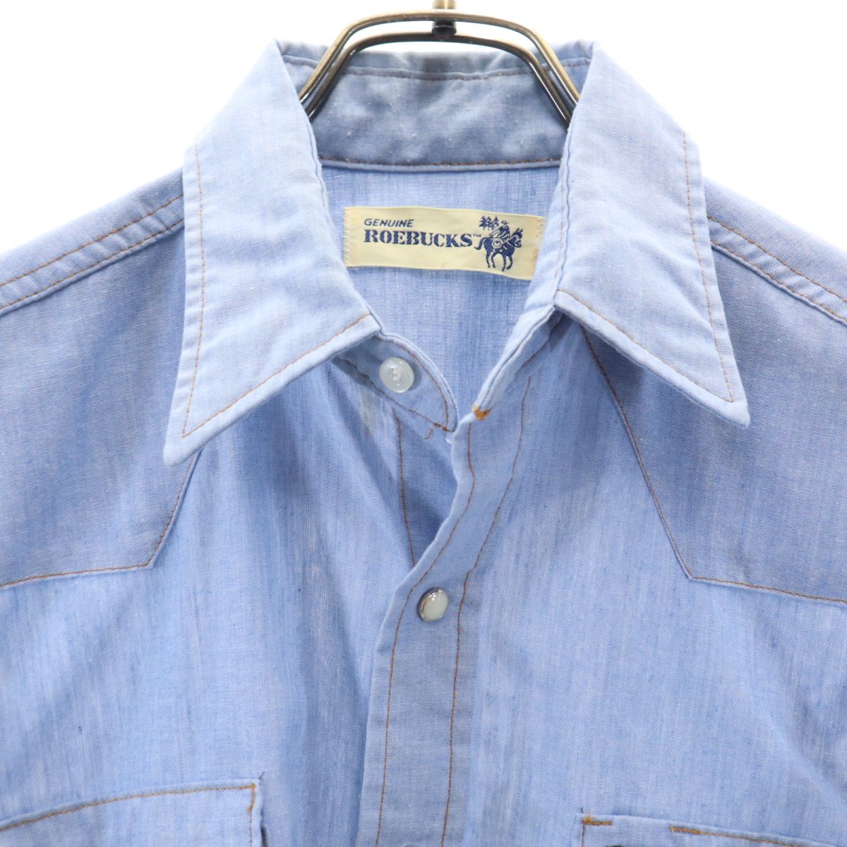 ROEBUCKS ローバックス 70s USA製 ヴィンテージ 半袖 ウエスタンシャツ M ブルー メンズ