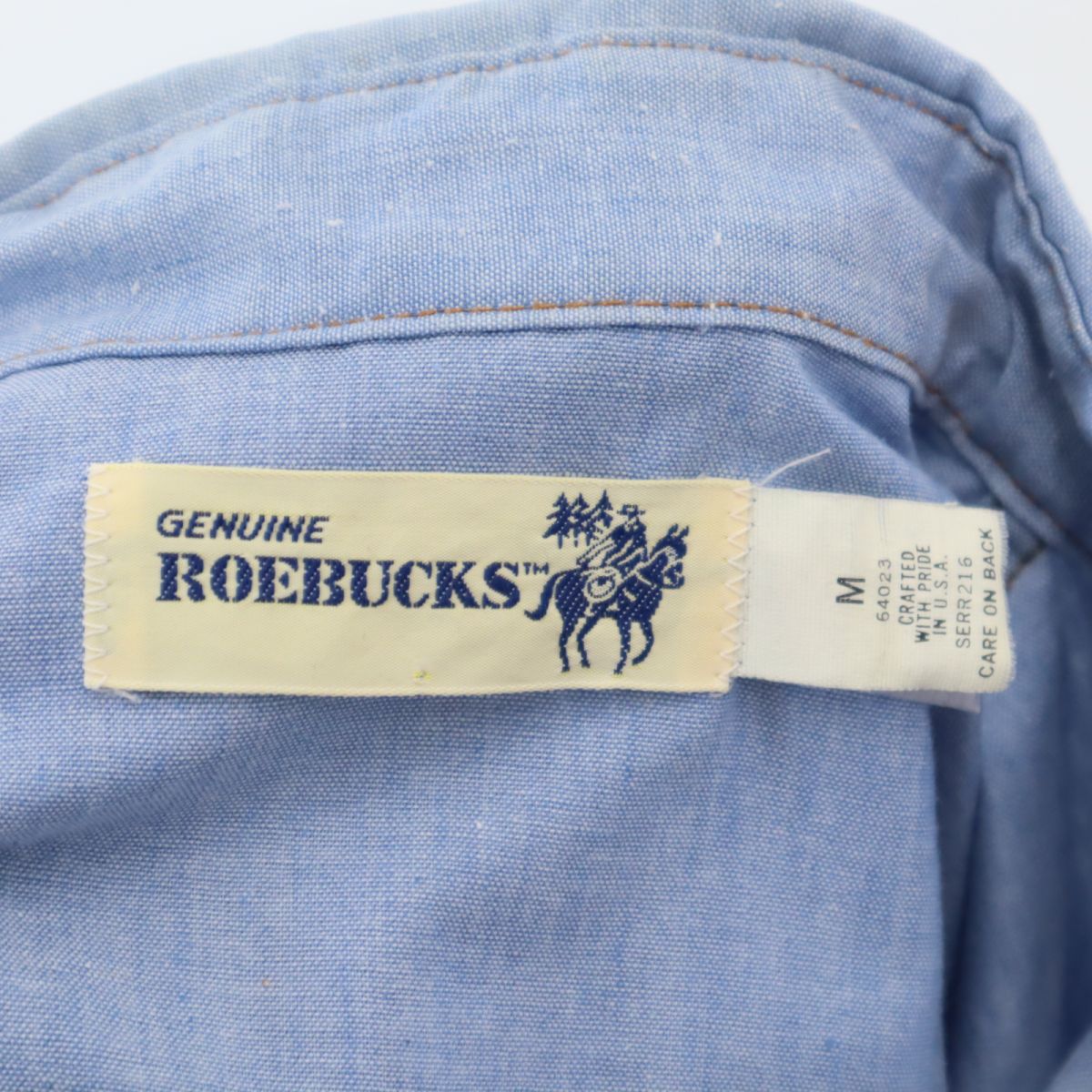 ROEBUCKS ローバックス 70s USA製 ヴィンテージ 半袖 ウエスタンシャツ M ブルー メンズ