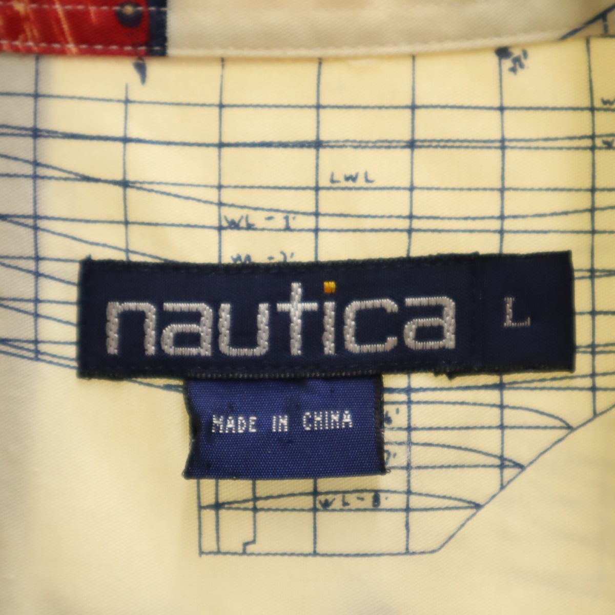 ノーティカ 90s オールド 総柄 半袖 ボタンダウンシャツ L ベージュ系 NAUTICA メンズ