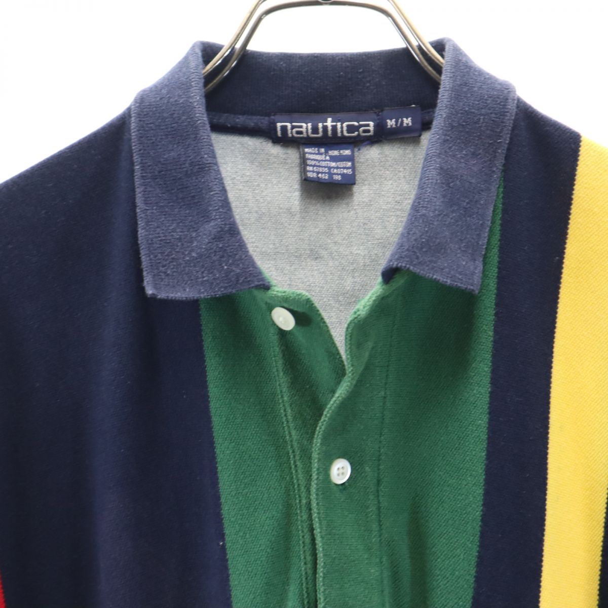 NAUTICA ノーティカ 90s オールド ストライプ柄 半袖 ポロシャツ M 鹿の子地 メンズ