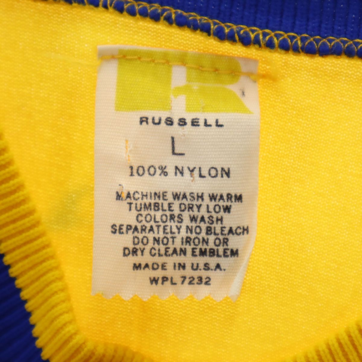 RUSSELL ラッセル 70s 80s USA製 ヴィンテージ 半袖 Vネック Tシャツ L イエロー系 ジャージ素材 メンズ