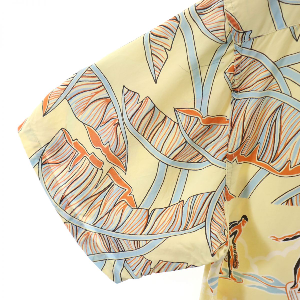 Japan Blue Ae ジャパンブルーアイ 未使用 日本製 総柄 半袖 アロハシャツ L イエロー オープンカーラー 開襟 タグ付き メンズ