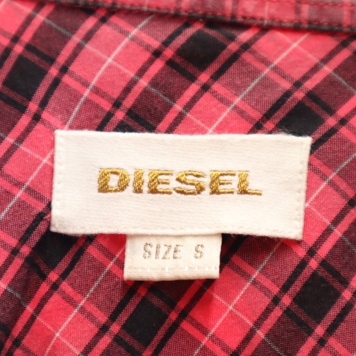 DIESEL ディーゼル チェック柄 バックプリント 半袖 ウエスタンシャツ S ピンク メンズ