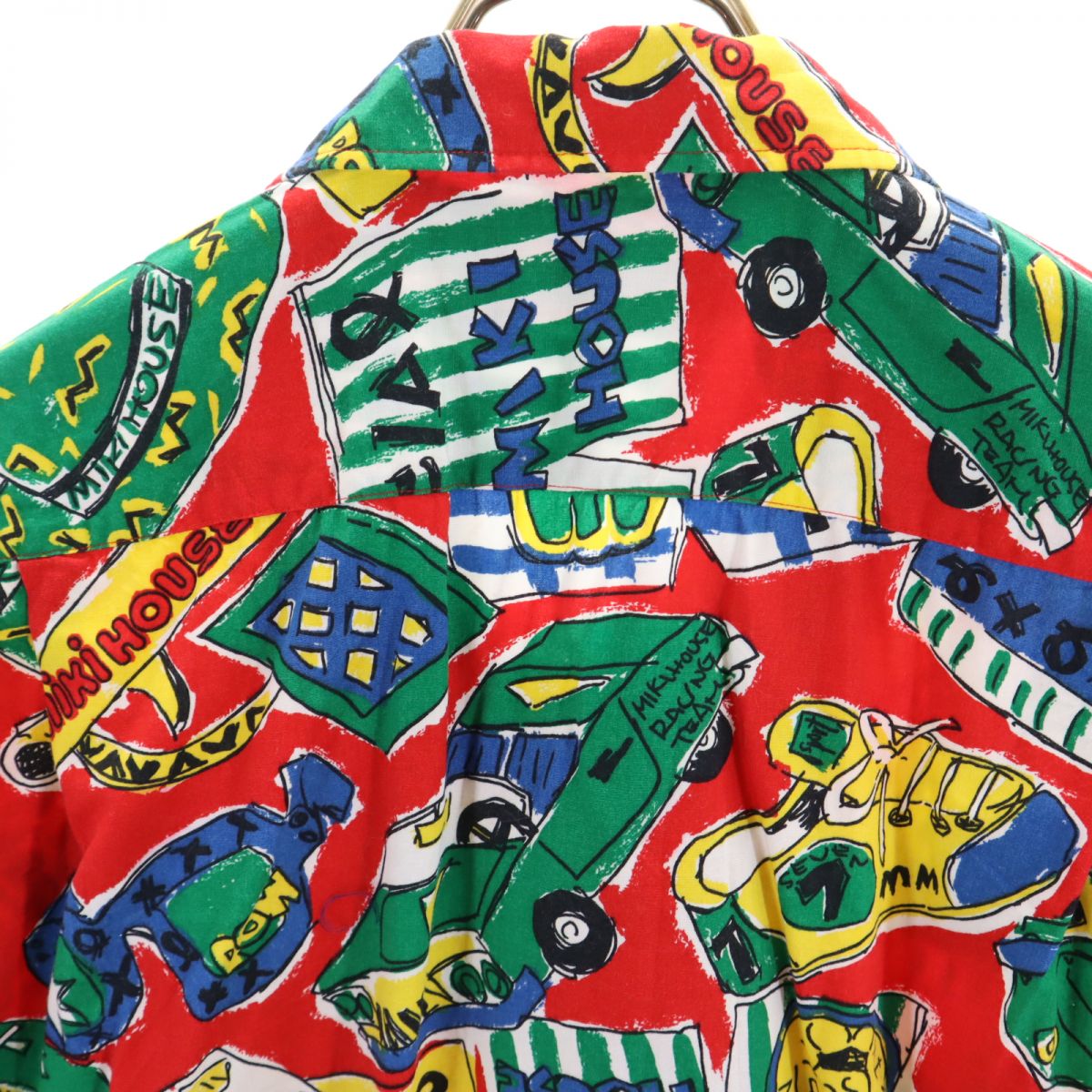 mikihouse ミキハウス 日本製 総柄 半袖 オープンカラーシャツ M レッド系 メンズ