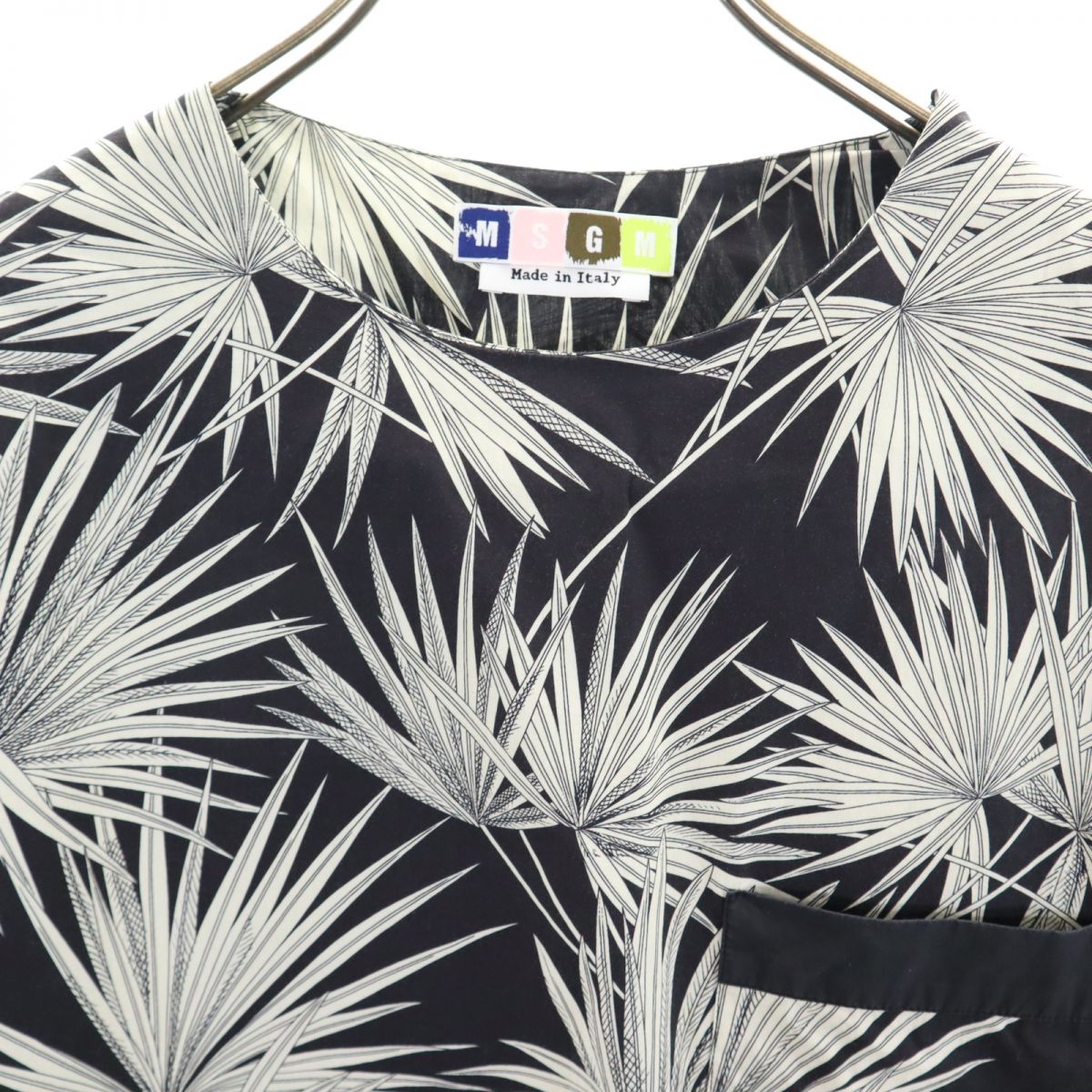 MSGM エムエスジーエム イタリア製 総柄 半袖 カットソー 46 ブラック系 ショルダージップ メンズ