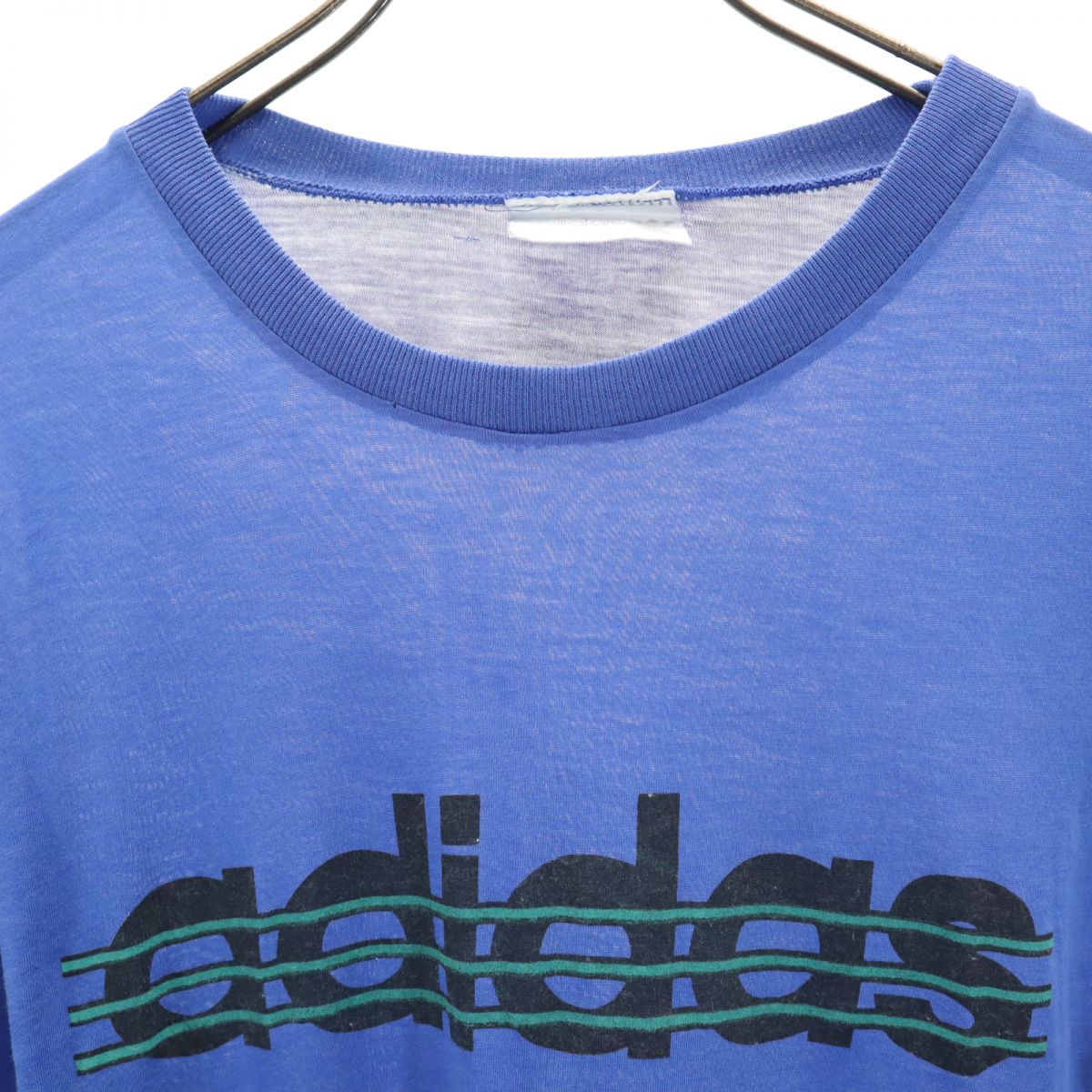 adidas アディダス 80s オールド プリント トレフォイルロゴ 半袖 Tシャツ XL ブルー メンズ