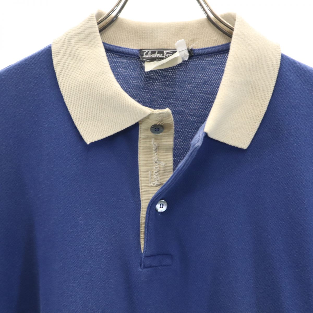 サルヴァトーレ フェラガモ イタリア製 半袖 ポロシャツ ネイビー 鹿の子 メンズ