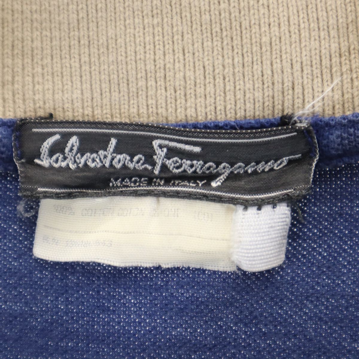 サルヴァトーレ フェラガモ イタリア製 半袖 ポロシャツ ネイビー 鹿の子 メンズ