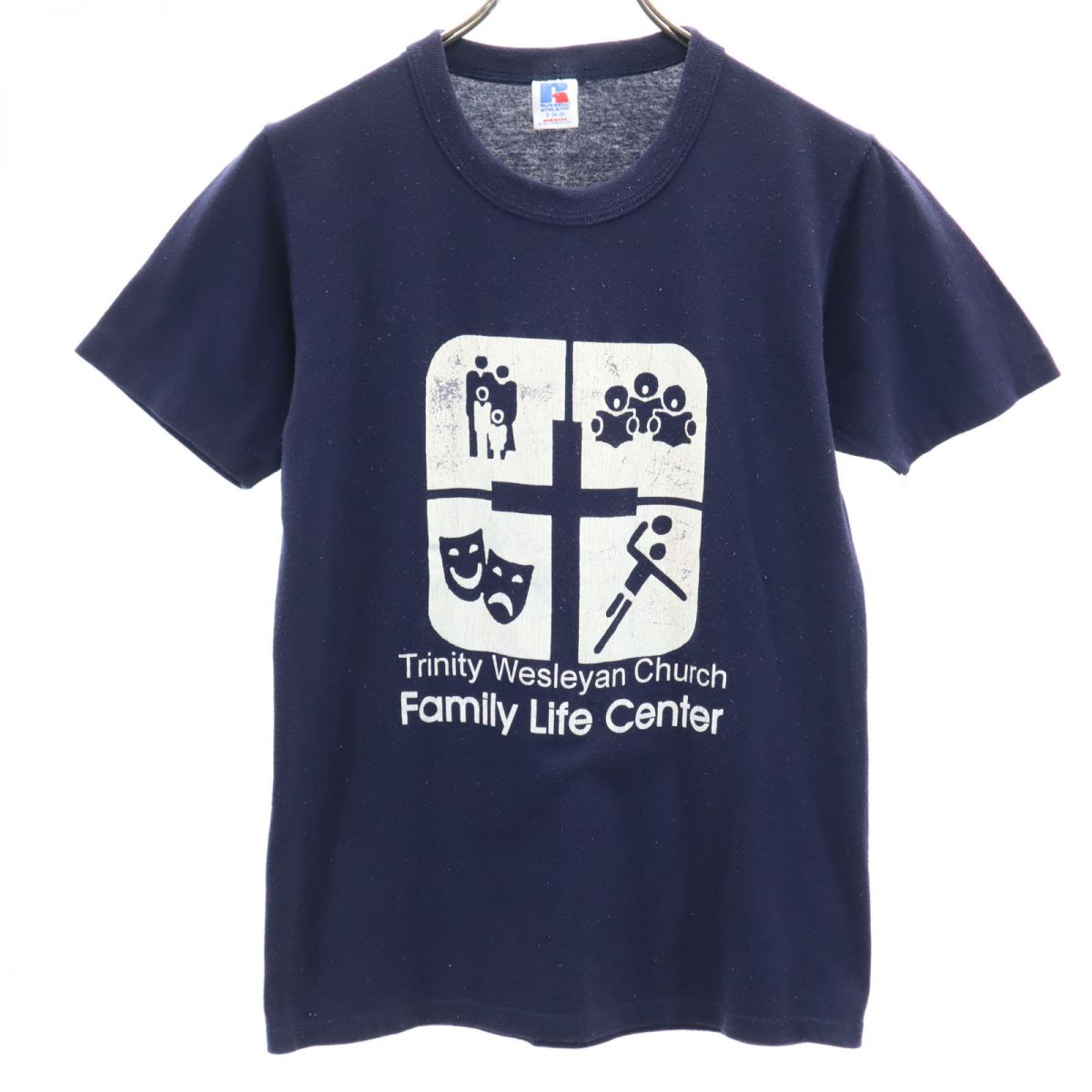 RUSSELL ATHLETIC ラッセルアスレチック 90s USA製 オールド プリント 半袖 Tシャツ S ネイビー メンズ