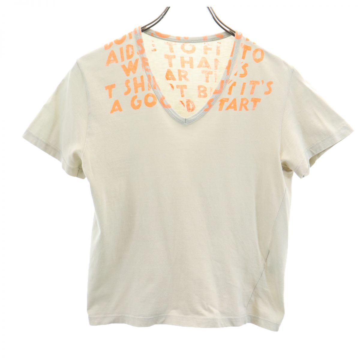 MARTIN MARGIELA マルタンマルジェラ イタリア製 ここのえ期 エイズT プリント 半袖 Vネック Tシャツ グレー系 メンズ