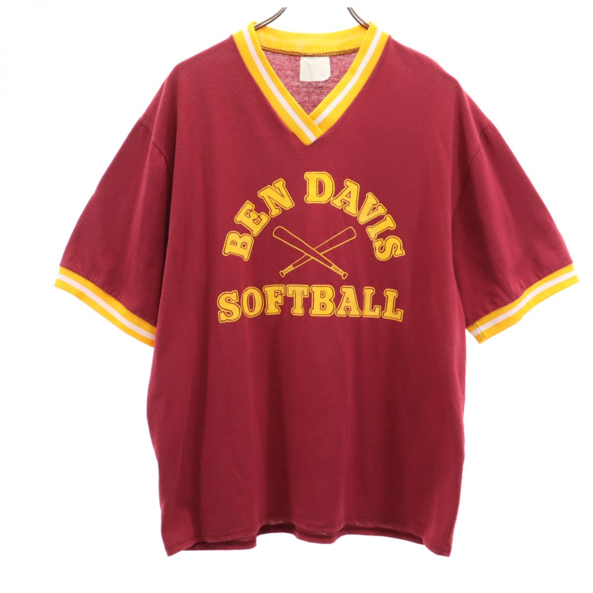 BEN DAVIS ベンデイビス 80s 90s ヴィンテージ ゲームT プリント 半袖 Vネック Tシャツ L レッド メンズ