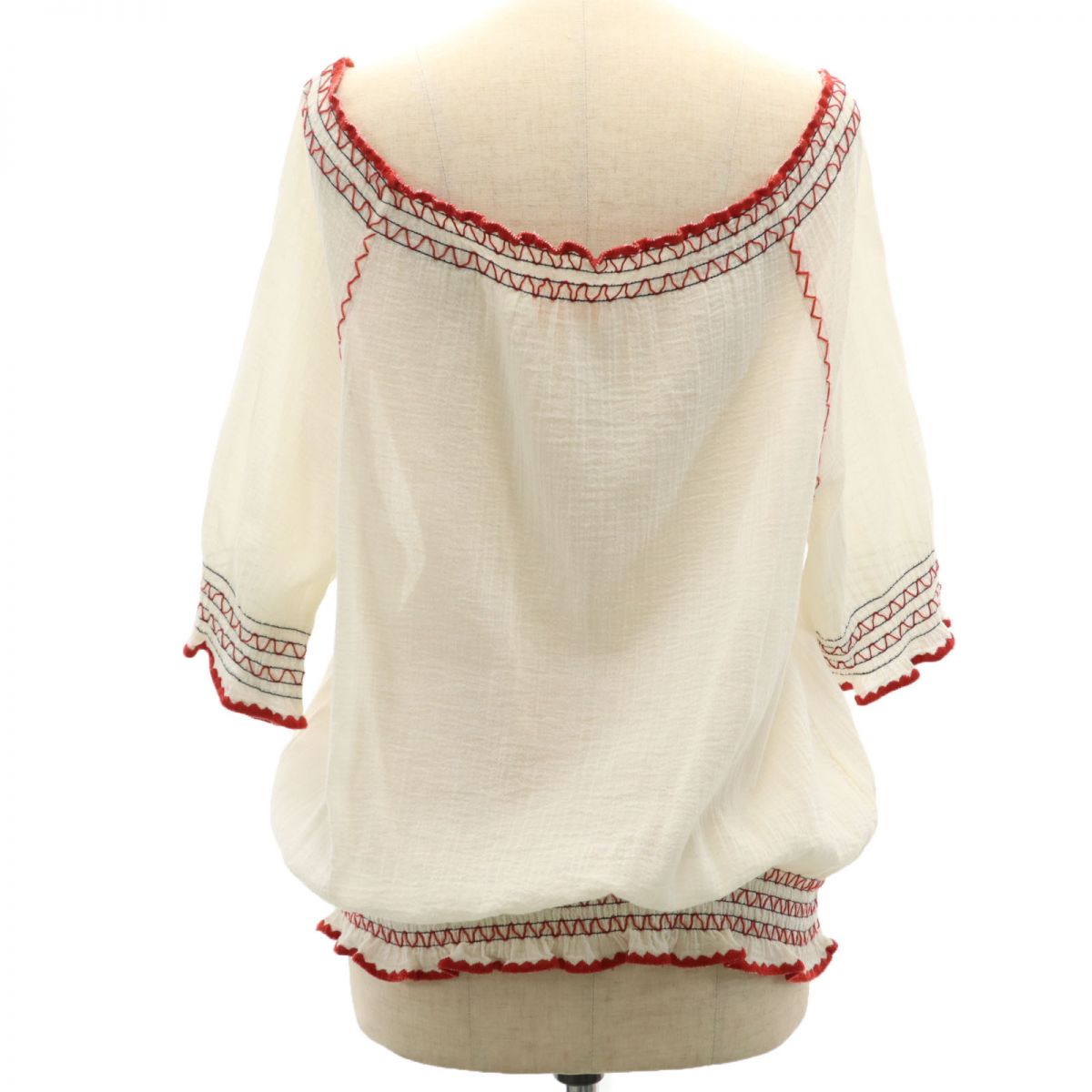 トリーバーチ 刺繍 5分袖 ブラウス S ホワイト Tory Burch レディース