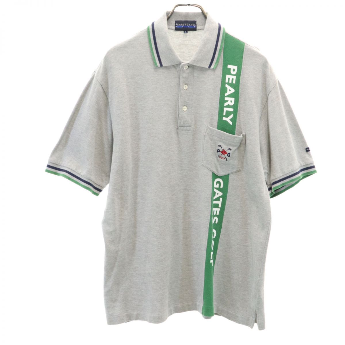 PEARLY GATES パーリーゲイツ プリント ゴルフ 半袖 ポロシャツ 3 グレー ハーフボタン メンズ
