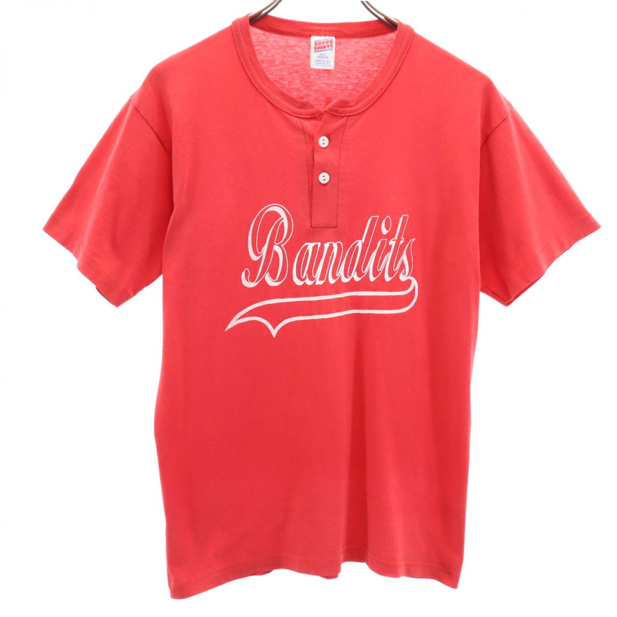SOFFE SHIRTS ソフィーシャツ 80s 90s USA製 オールド ヘンリーネック 半袖 ハーフボタン Tシャツ M 赤 メンズ