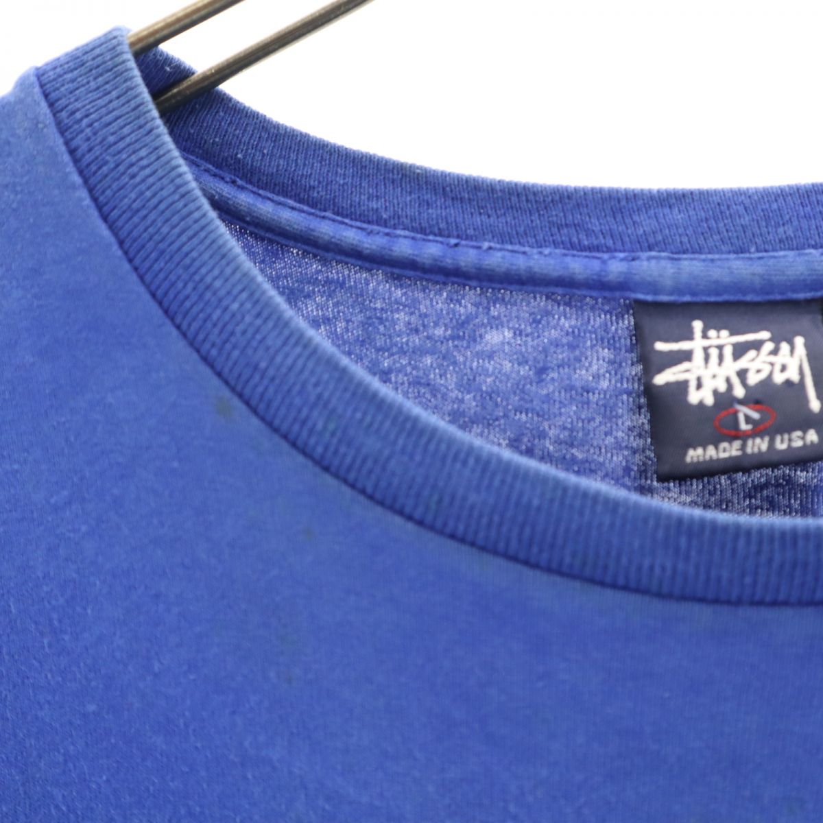 ステューシー 90s USA製 紺タグ オールド プリント 半袖 Tシャツ L ブルー STUSSY メンズ