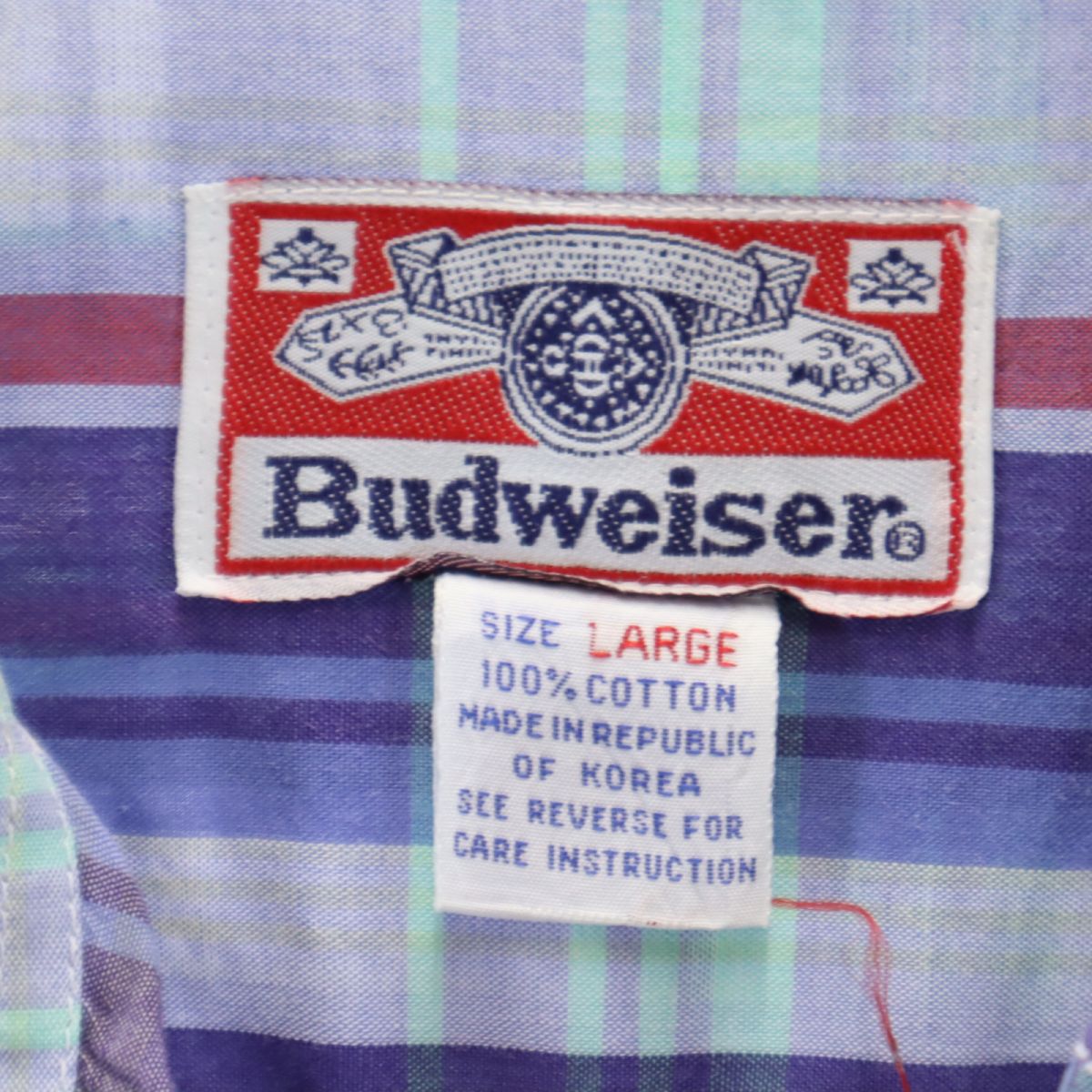 Budweiser バドワイザー 80s 90s オールド チェック 半袖 ボタンダウンシャツ L ブルー系 メンズ