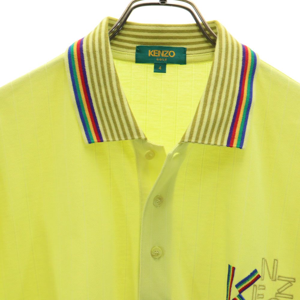 KENZO ケンゾー 90s 日本製 オールド 刺繍 ゴルフ 半袖 ポロシャツ 4 イエロー ハーフボタン メンズ