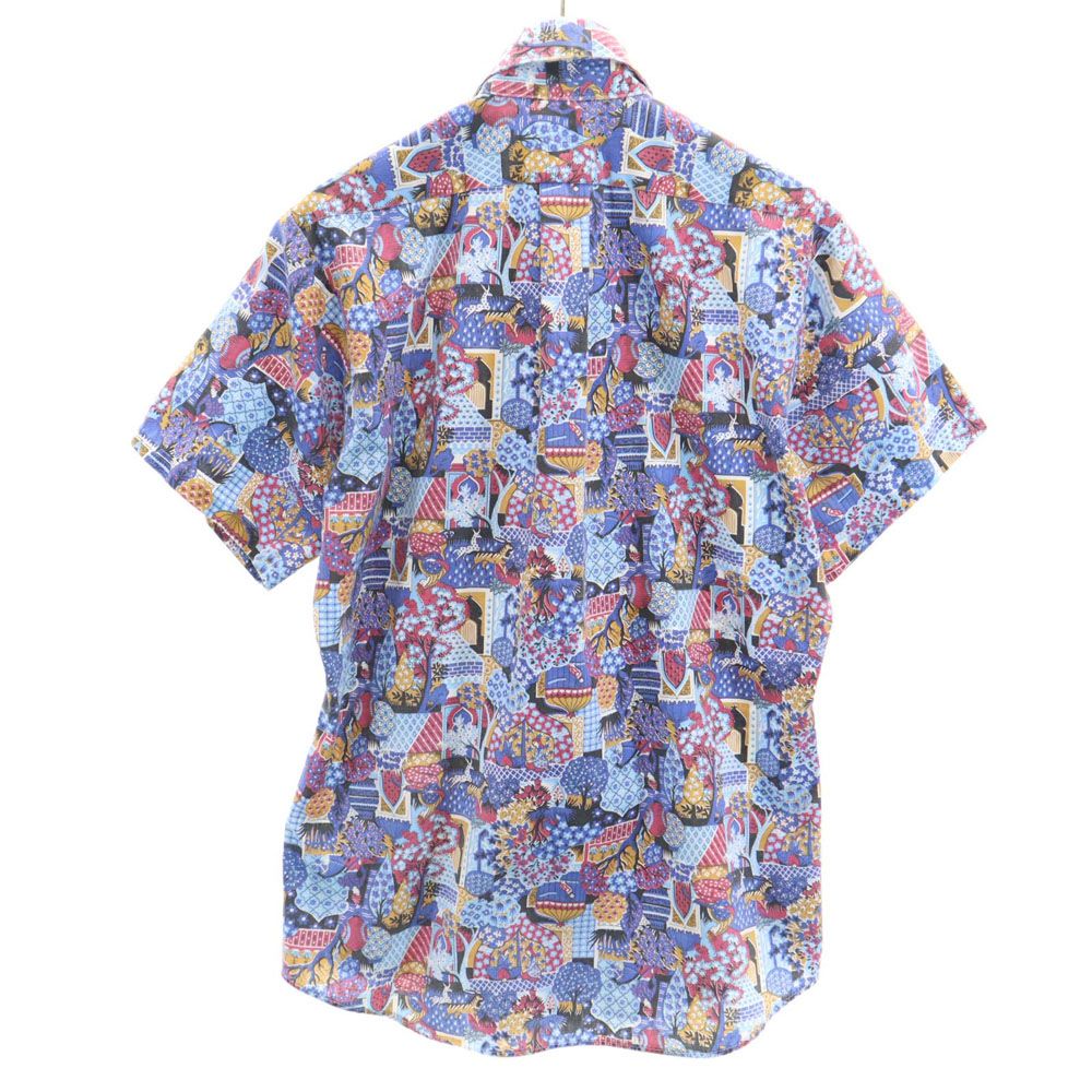 キングスロード 70s ヴィンテージ 総柄 半袖 シャツ M ブルー系 メンズ