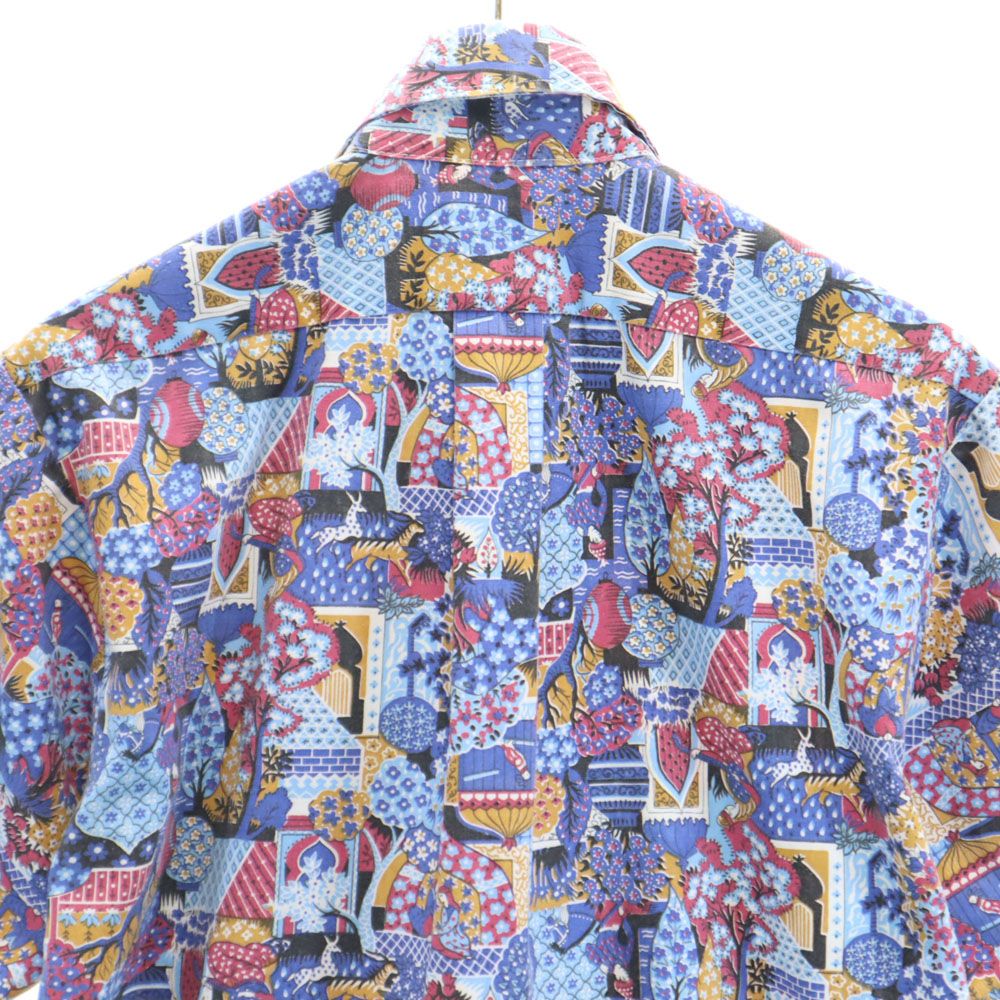 キングスロード 70s ヴィンテージ 総柄 半袖 シャツ M ブルー系 メンズ