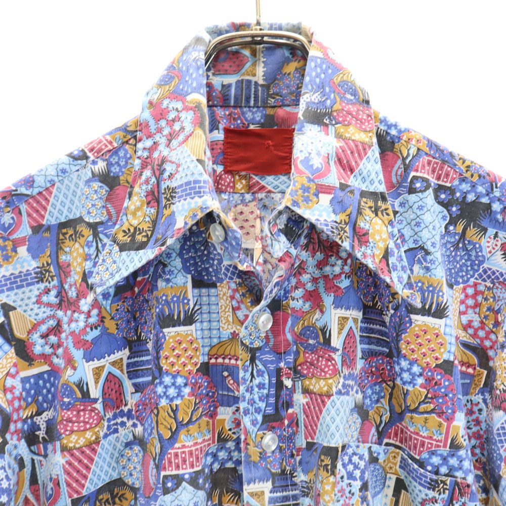 キングスロード 70s ヴィンテージ 総柄 半袖 シャツ M ブルー系 メンズ