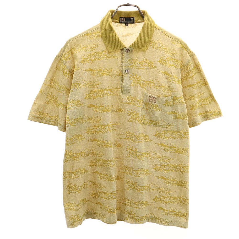 ダックス 日本製 総柄 半袖 ポロシャツ L ブラウン DAKS 鹿の子 メンズ