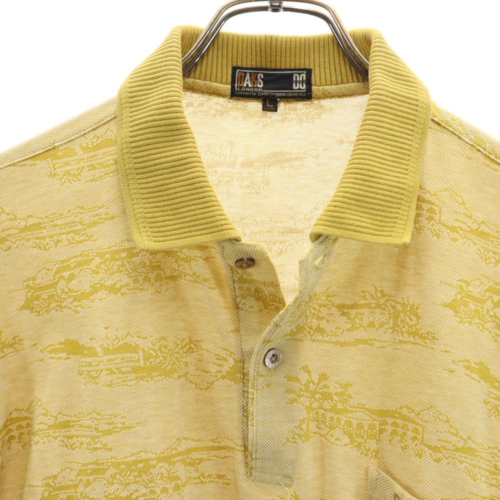 ダックス 日本製 総柄 半袖 ポロシャツ L ブラウン DAKS 鹿の子 メンズ