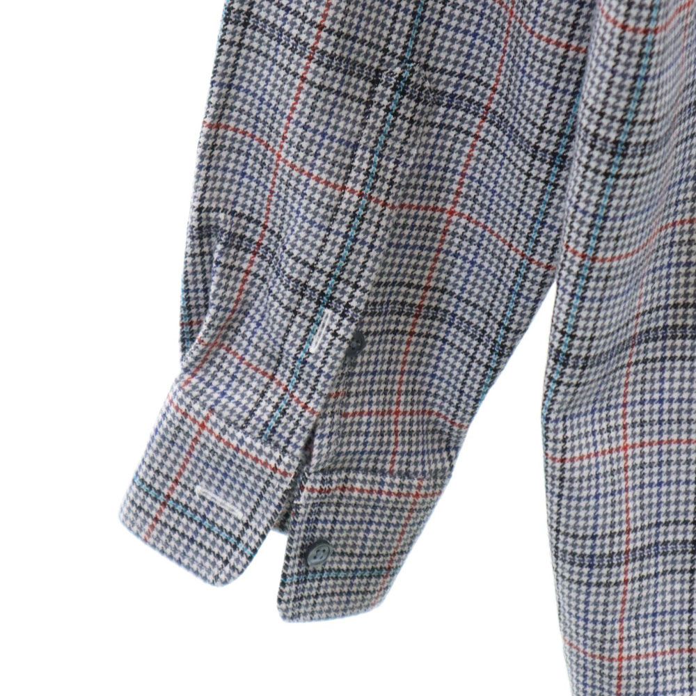 Aquascutum アクアスキュータム 日本製 ウール 千鳥柄 長袖 ボタンダウンシャツ グレー系 メンズ