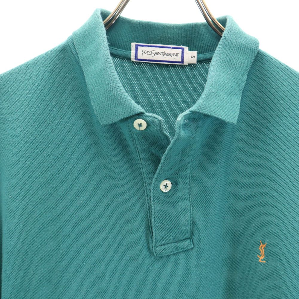 YVES SAINT LAURENT イヴサンローラン 90s オールド 半袖 ポロシャツ S グリーン 鹿の子 メンズ