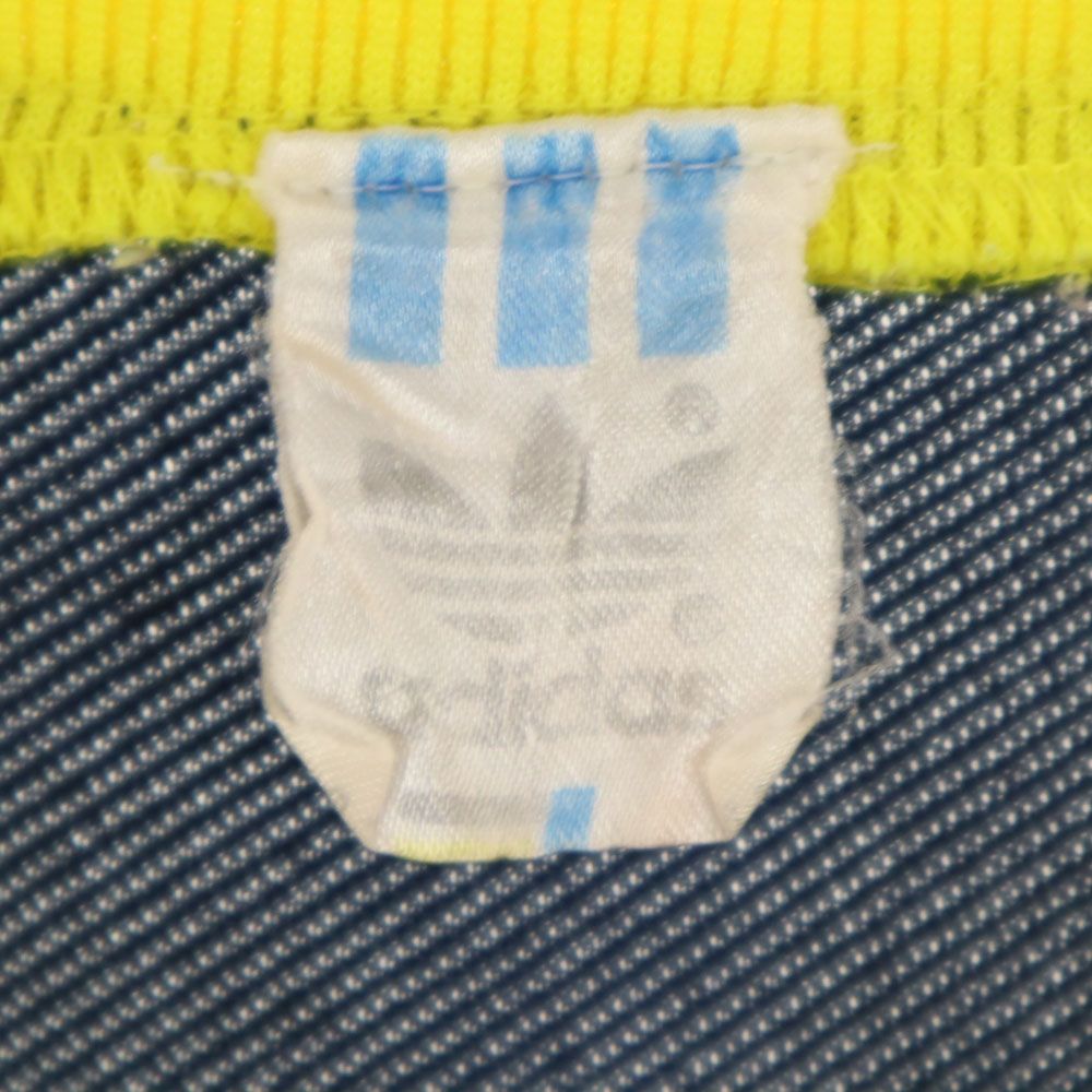 adidas アディダス 80s ヴィンテージ 万国旗タグ トレフォイルロゴ 半袖 Vネック Tシャツ L（M） ネイビー メンズ