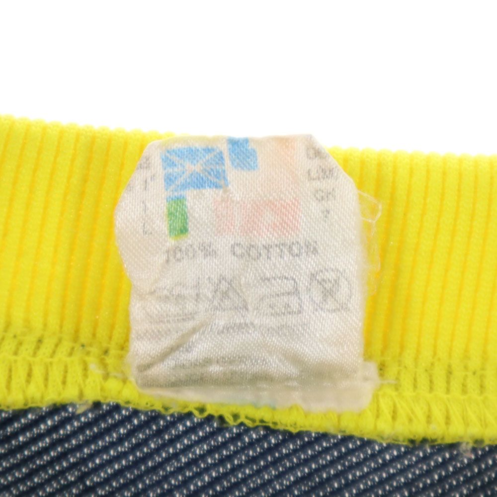 adidas アディダス 80s ヴィンテージ 万国旗タグ トレフォイルロゴ 半袖 Vネック Tシャツ L（M） ネイビー メンズ