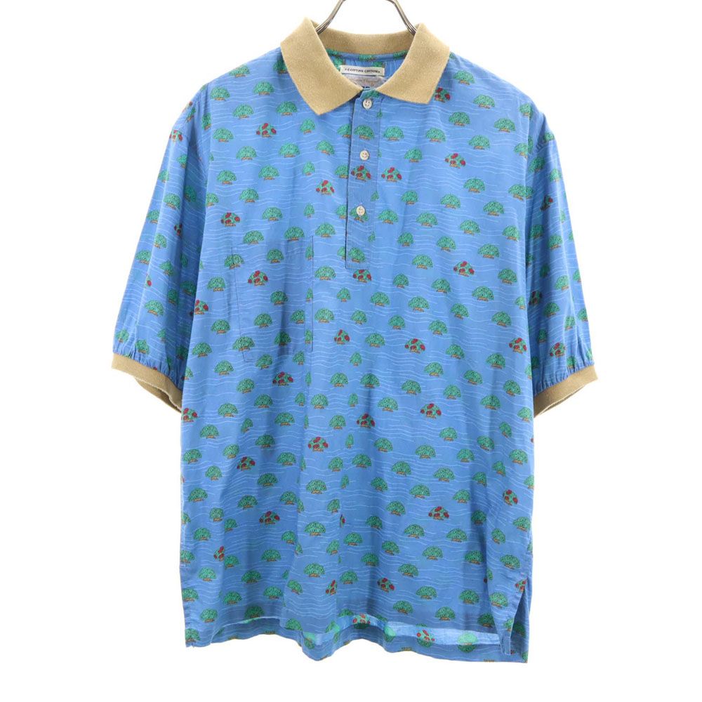 レインスプーナー 90s オールド 水着タグ 総柄 半袖 アロハ ポロシャツ S 水色系 reyn spooner メンズ